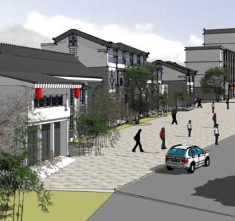 新中式沿街商业建筑su模型