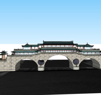 中式城楼su模型