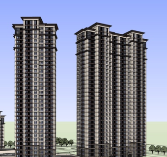 新古典高层公寓楼su模型