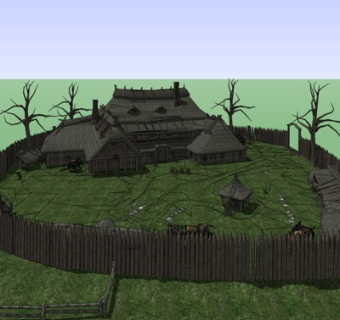 自然风茅草屋su模型