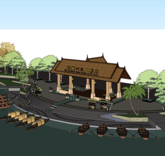 东南亚水上集市su模型