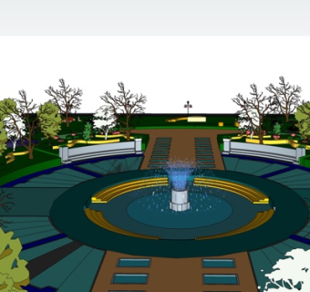 现代公园喷泉小品su模型