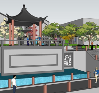 中式凉亭su模型