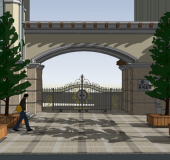 欧式小区入户门su模型