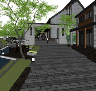 中式沿街建筑su模型