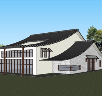 新中式建筑外观su模型
