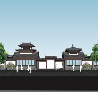 中式塔楼su模型