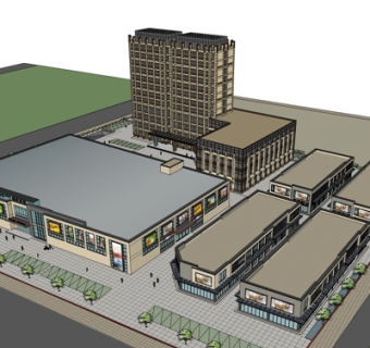 现代沿街商业建筑su模型