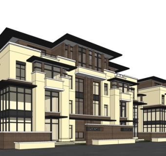 新中式连排别墅su模型