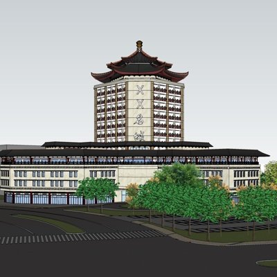 新中式沿街商业建筑su模型