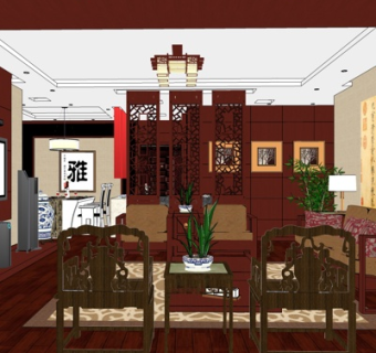 中式客厅su模型