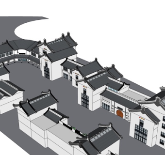 中式沿街建筑su模型