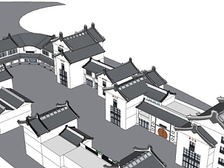 中式沿街建筑su模型