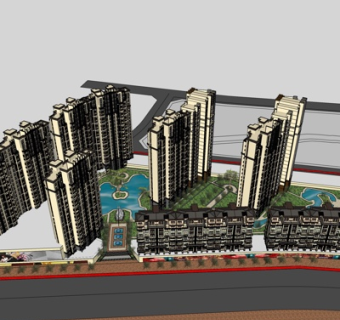 新古典高层公寓楼su模型