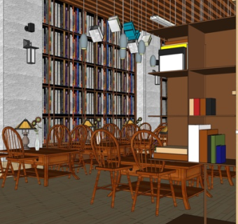 美式图书馆su模型