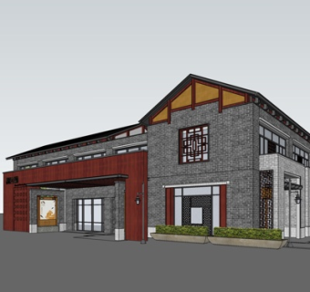 新中式沿街商业建筑su模型