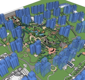 现代小区规划su模型