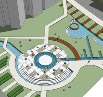 现代广场su模型