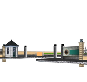 新中式小区入户门su模型