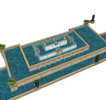 欧式水池景观su模型