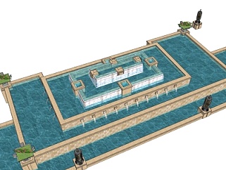 欧式水池景观su模型