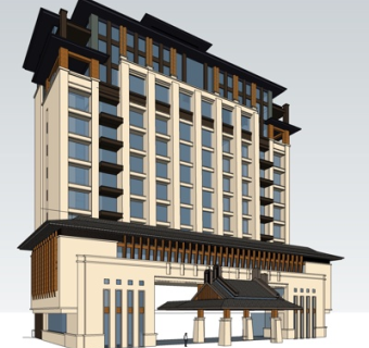 新中式酒店su模型