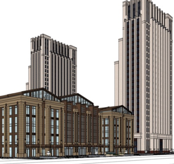 欧式沿街商业建筑su模型