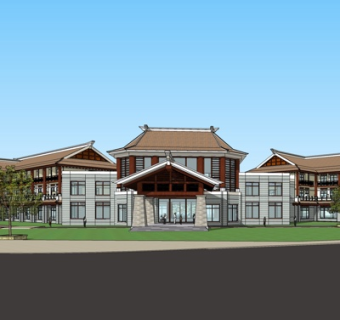 新中式会所su模型