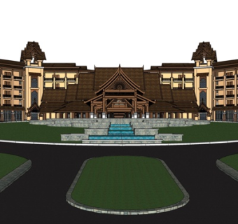 新中式会所su模型