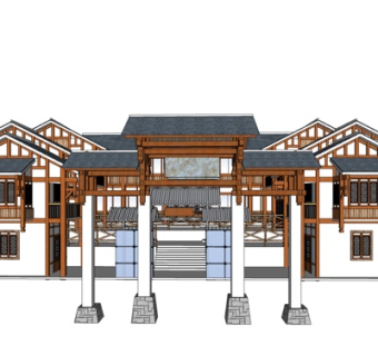 中式古建民房su模型