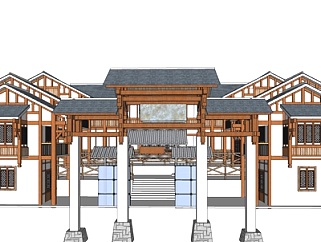 中式古建民房su模型