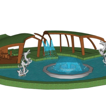 现代景观喷泉su模型