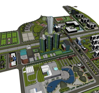 现代高层小区规划su模型