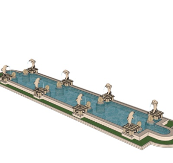 新中式景观喷泉su模型