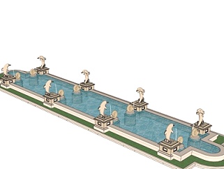 新中式景观喷泉su模型