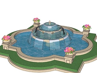 中式景观喷泉su模型