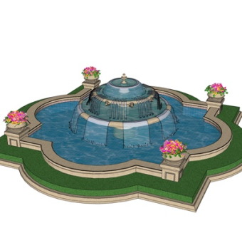中式景观喷泉su模型