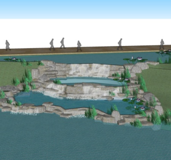 自然风瀑布景观su模型