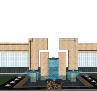 中式景观喷泉su模型