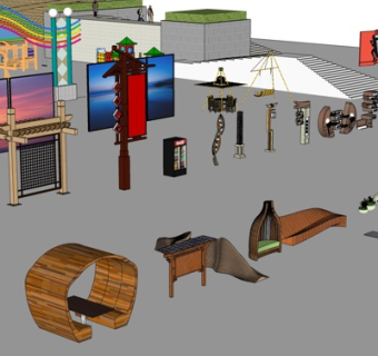 中式廊架招牌小品su模型