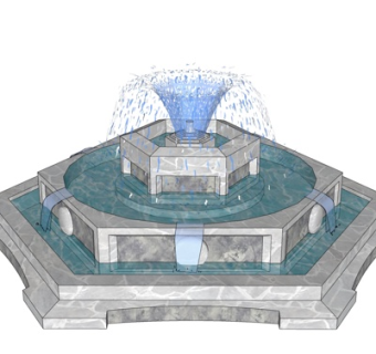 中式景观喷泉su模型