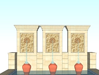 欧式景墙喷泉水景su模型