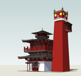 中式古建阁楼su模型