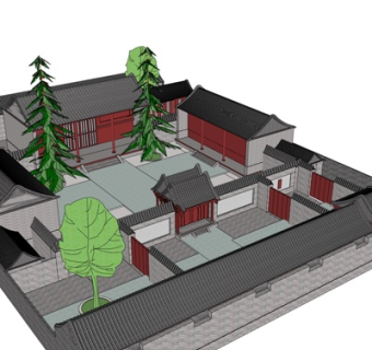 中式四合院su模型
