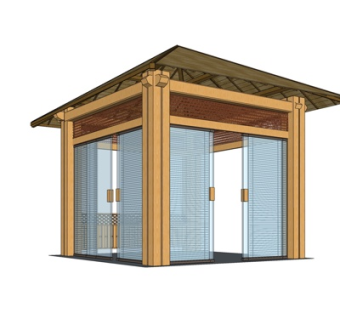 中式廊架凉亭su模型