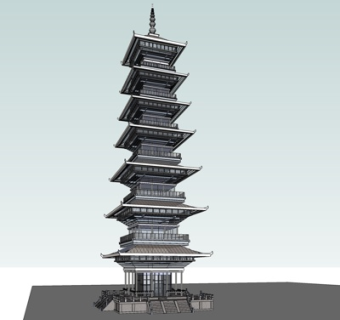 中式古建塔楼su模型