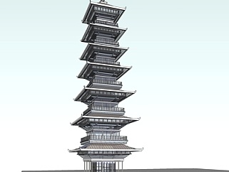 中式古建塔楼su模型