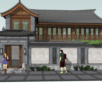 中式古建民房su模型