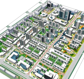 现代高层小区规划su模型