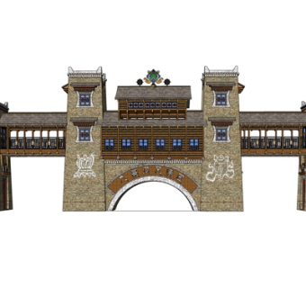 中式风景区门头su模型